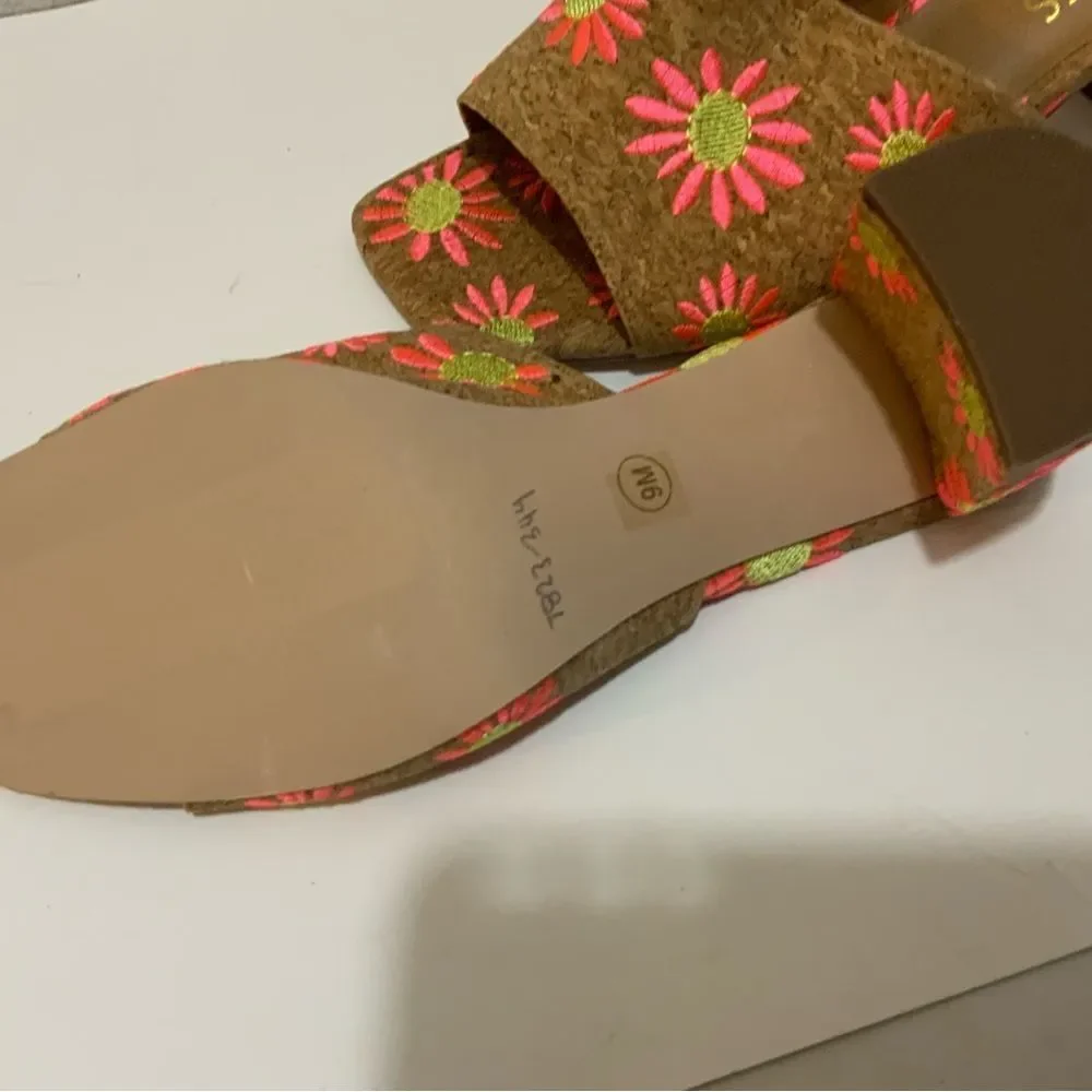 Coconuts By Matisse Sandals Kristin Women's 9M Beige Pink Daisy Faux Cork